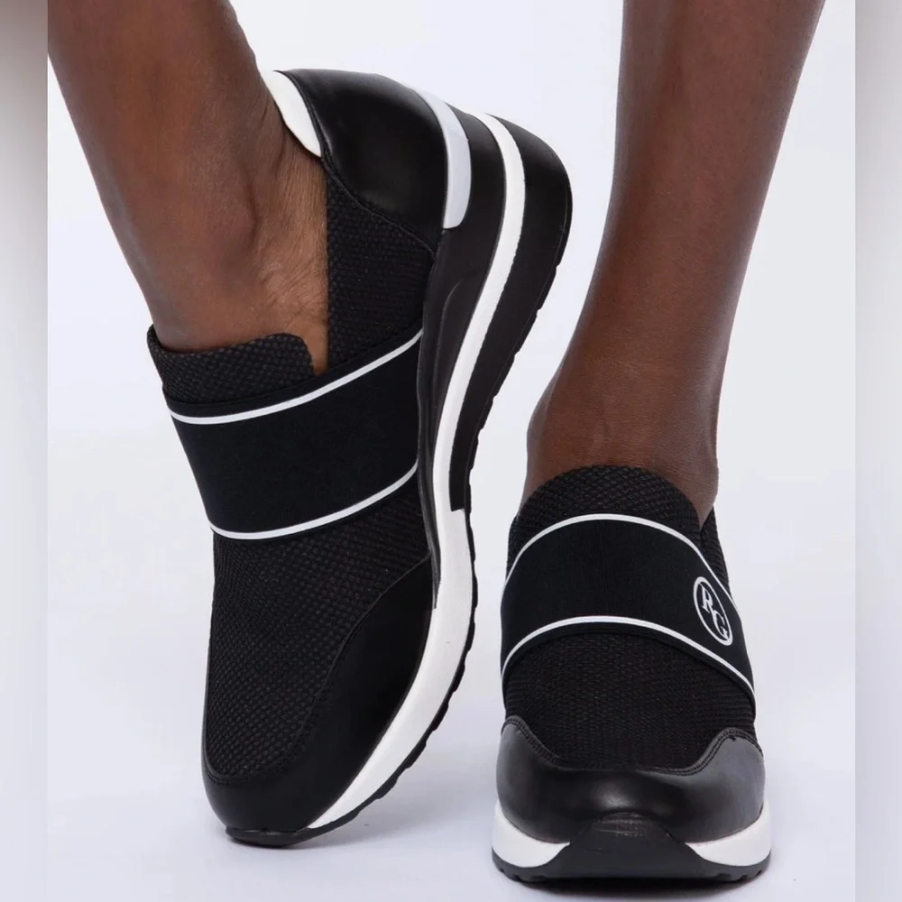 Renato Garini Italy Midnight Moon Black Wedge Slip On Sneakers Size 36/5.5 NEW